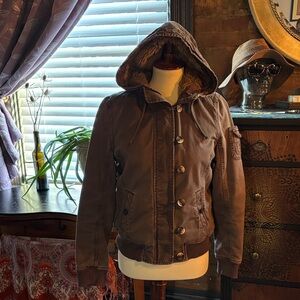 Old Navy Chocolate Brown Hooded Bomber Jacket